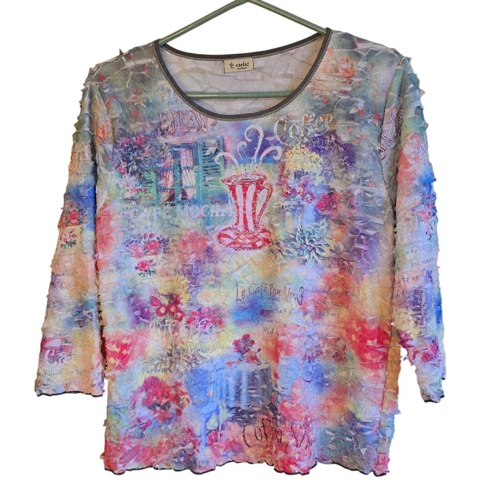 Cactus ruffle garden party boho blouse size medium